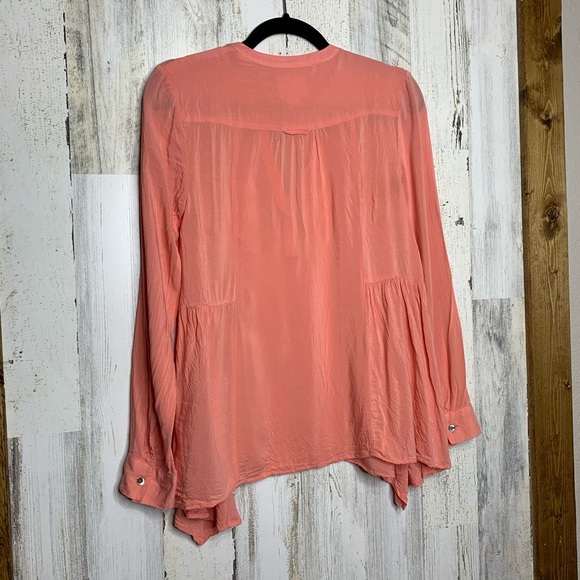 Maeve Anthropologie pink v-neck blouse long sleeve - Picture 2 of 6